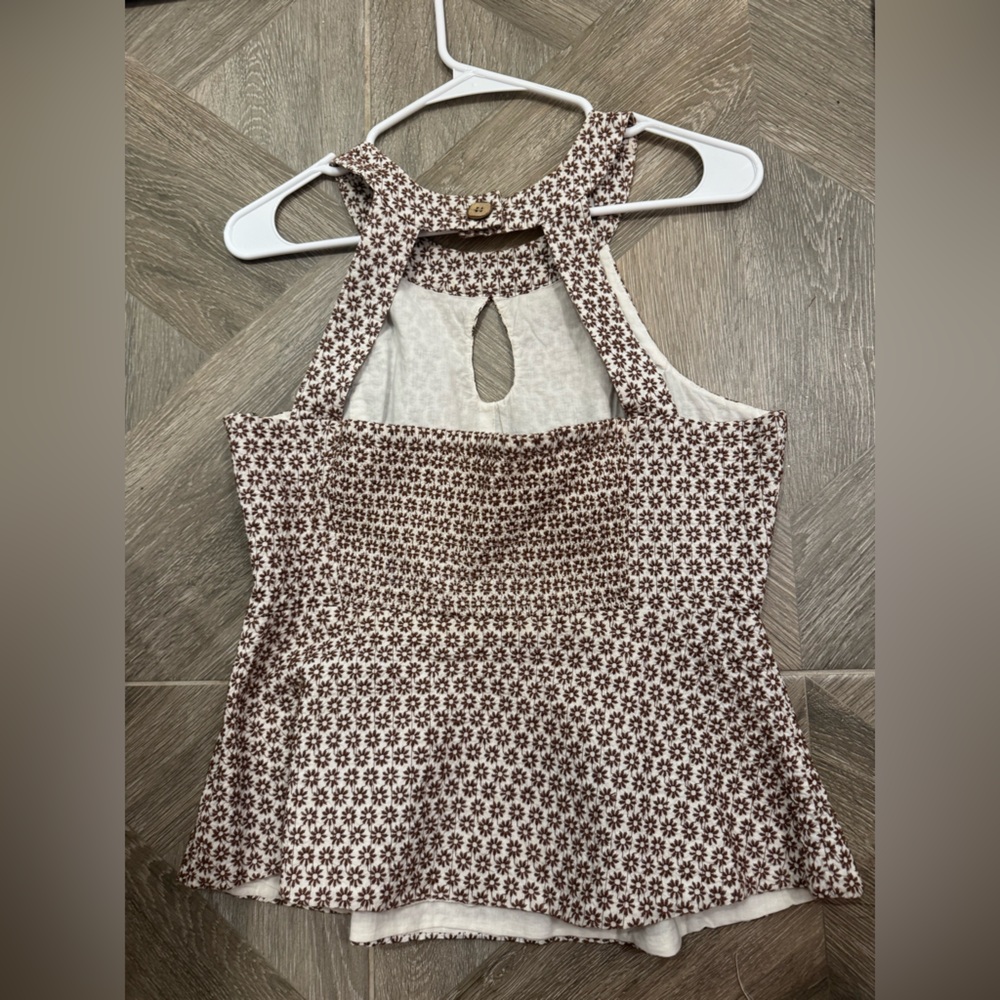 Keyhole Floral Peplum Blouse - Cream - Picture 7 of 8